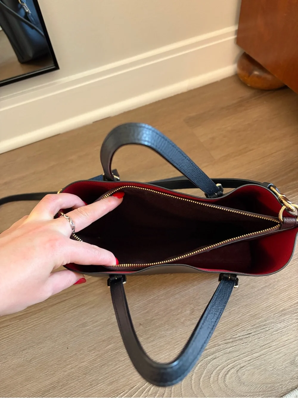 Coach Black Small Top-Handle Purpse with Red Interior and Gold Hardware